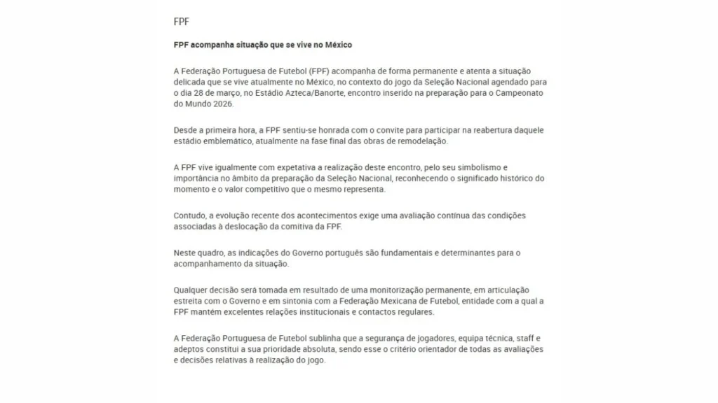 Portugal analiza cancelar juego en México debido a la inseguridad
