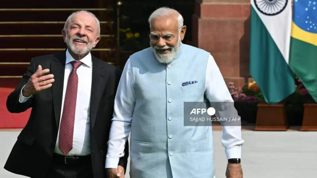 Narendra Modi y Luiz Inácio Lula da Silva durante su reunión en Nueva Delhi.