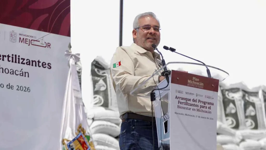El gobernador de Michoacán, Alfredo Ramírez Bedolla, durante el arranque del Programa Fertilizantes para el Bienestar.