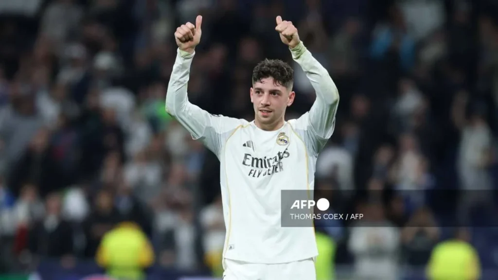  Festejo de Valverde tras la victoria del Real Madrid ante el City.