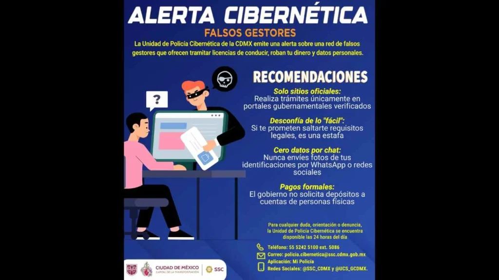 La Policía cibernética capitalina alerta por falsos gestores que se promocionan en redes sociales.