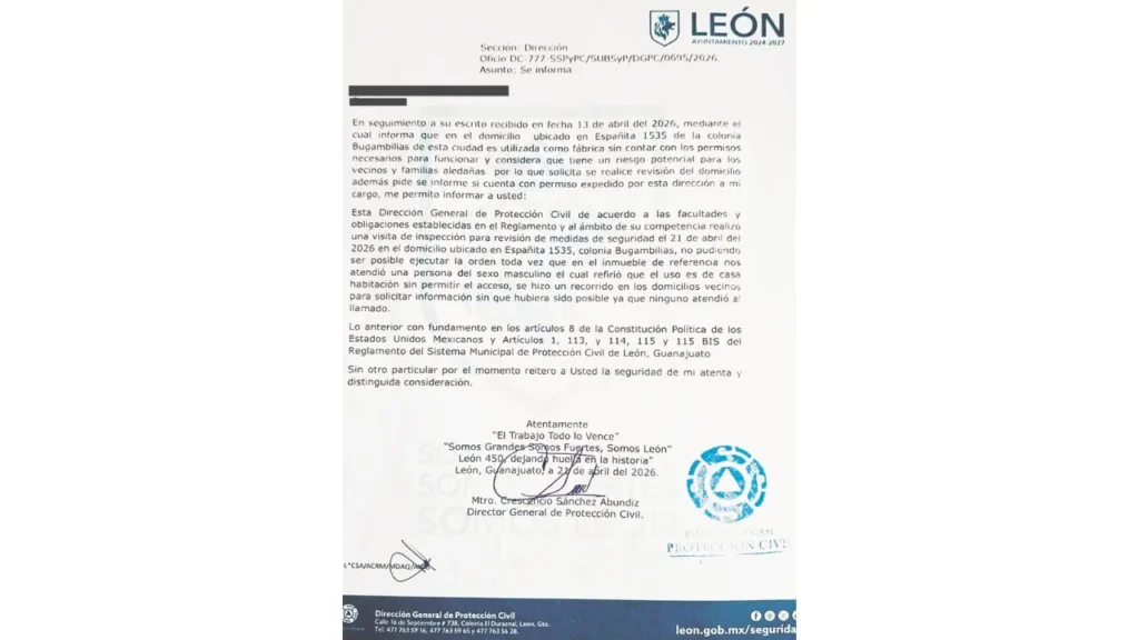 Protección Civil de León está acusado por omisiones en la verificación de establecimientos que presuntamente incumplen las normas.