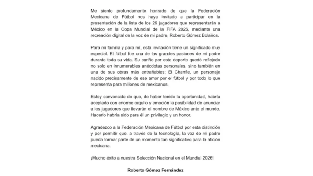 En el anuncio de la lista de convocados de México para el Mundial 2026 se escuchó la voz de Chespirito, algo que generó revuelo en redes.