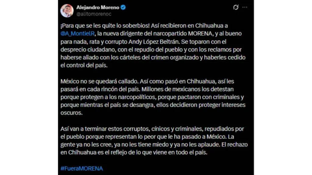 Mensaje del dirigente del PRI tras la macha de morenistas en Chihuahua.