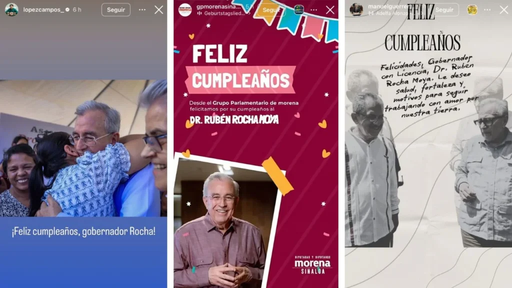 Rubén Rocha Moya cumplió 77 años de edad este lunes 15 de junio y recibió felicitaciones solamente por funcionarios públicos de Sinaloa.