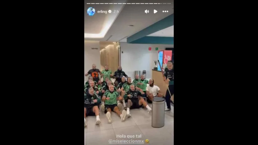 Contestación de Haaland a la celebración de México con el festejo del remo vikingo.