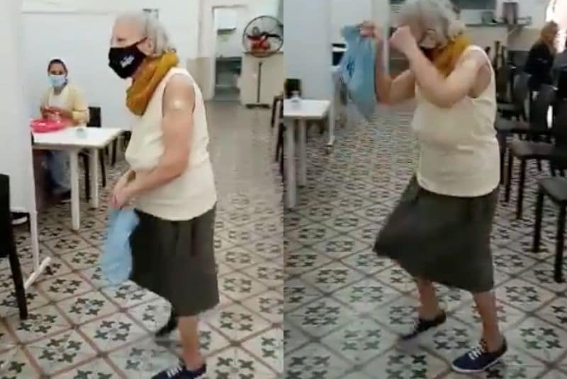 Le ponen la vacuna a abuelita y festeja bailando a #Creedence