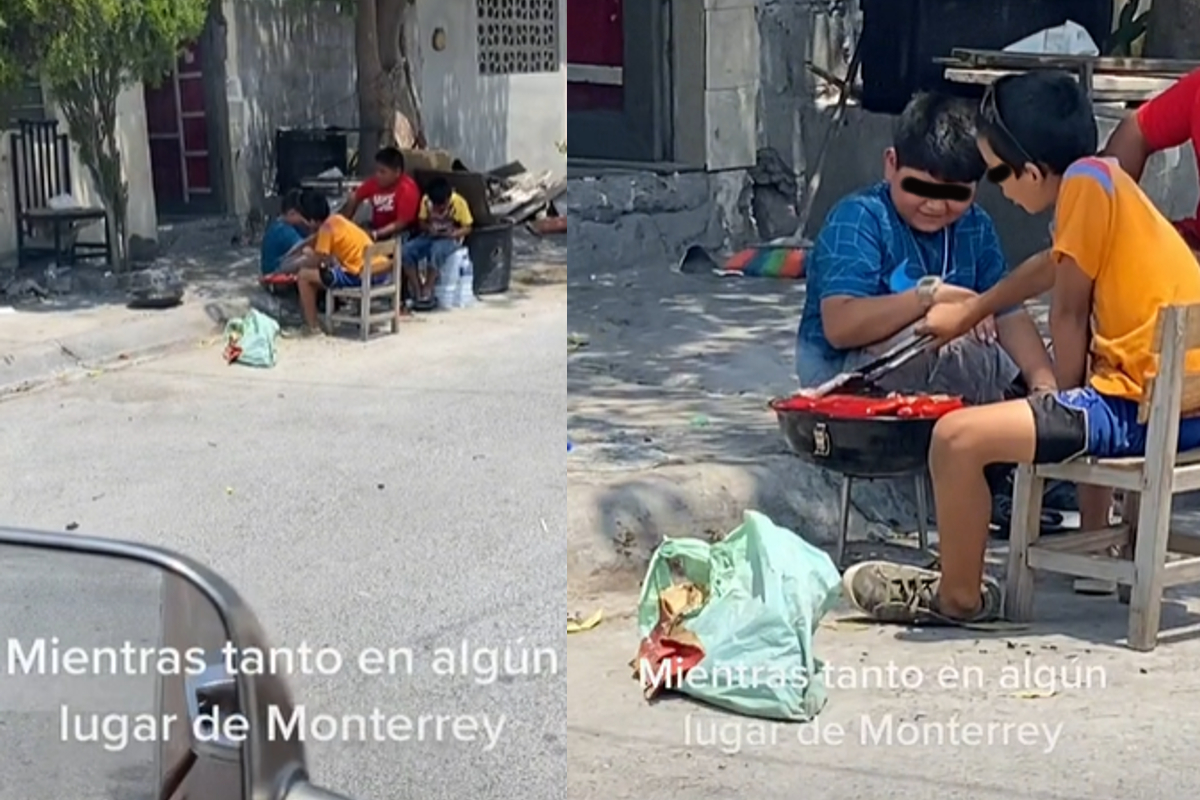 En TikTok unos niños se viralizaron tras ser captados preparando una carnita asada en su mini asador