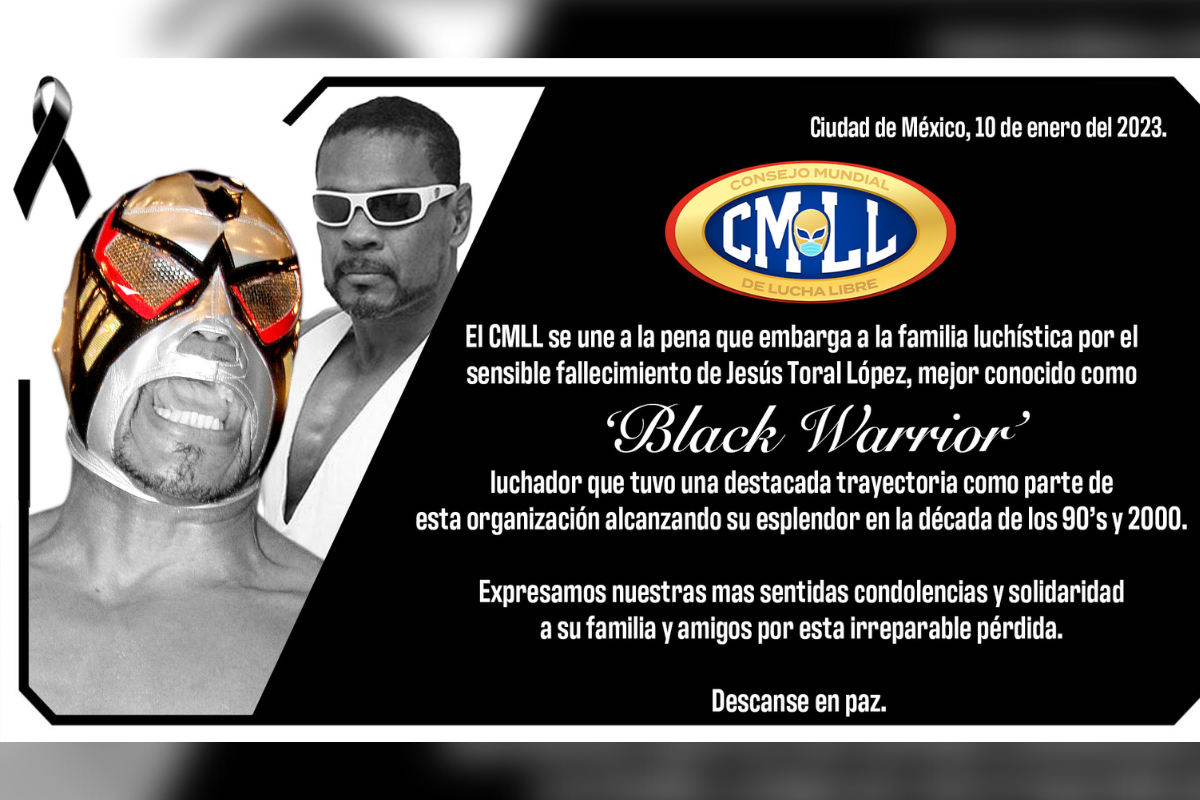 Foto:Twitter/@CMLL_OFICIAL|¡De luto! Muere el luchador Black Warrior a sus 54 años
