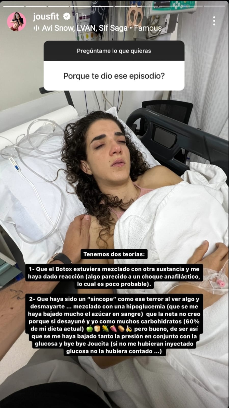 Jousfit explica las posibilidades de su complicación medica/ Foto: Captura de pantalla de instagram@jousfit 