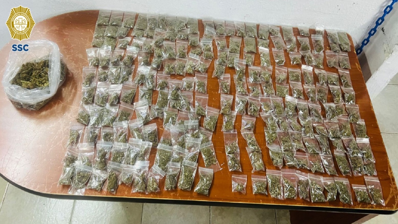 Foto: SSC/ Aseguradas 200 bolsitas de plástico con aparente marihuana y otra bolsa con aproximadamente 180 gramos del mismo vegetal a granel