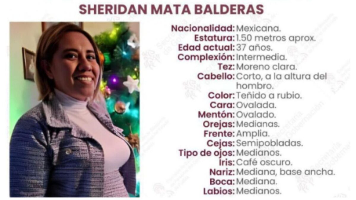 El pasado 26 de diciembre las autoridades emitieron un boletín con los datos de la activista Sheridan Mata para dar con su paradero, tras el reporte de desaparición