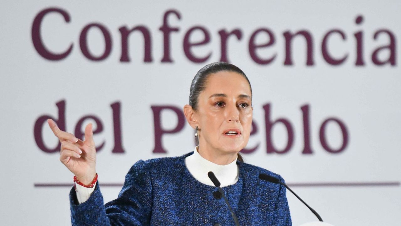 - Claudia Sheinbaum, presidenta de México, durante su intervención en la conferencia matutina realizada en Palacio Nacional.