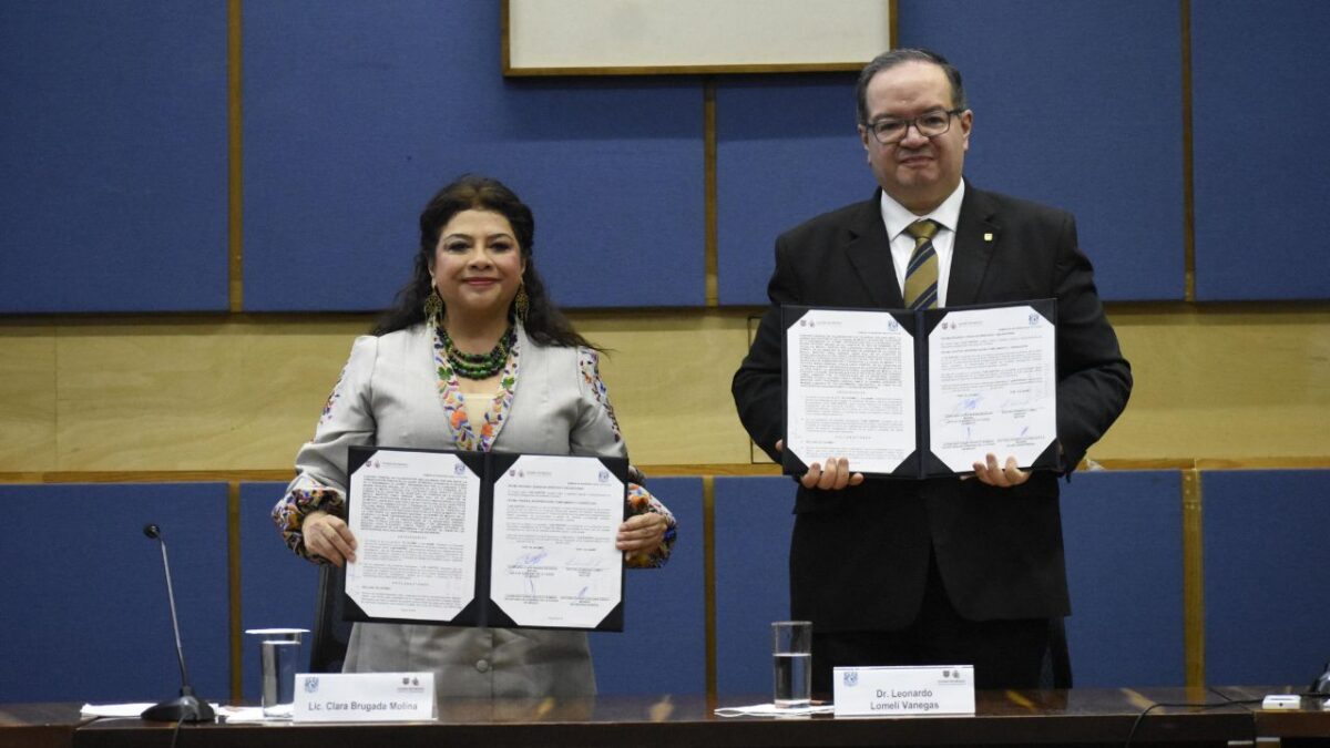 Clara Brugada y el rector de la UNAM, Leonardo Lomelí, firmaron un convenio de colaboración para atender problemáticas en la Ciudad de México.