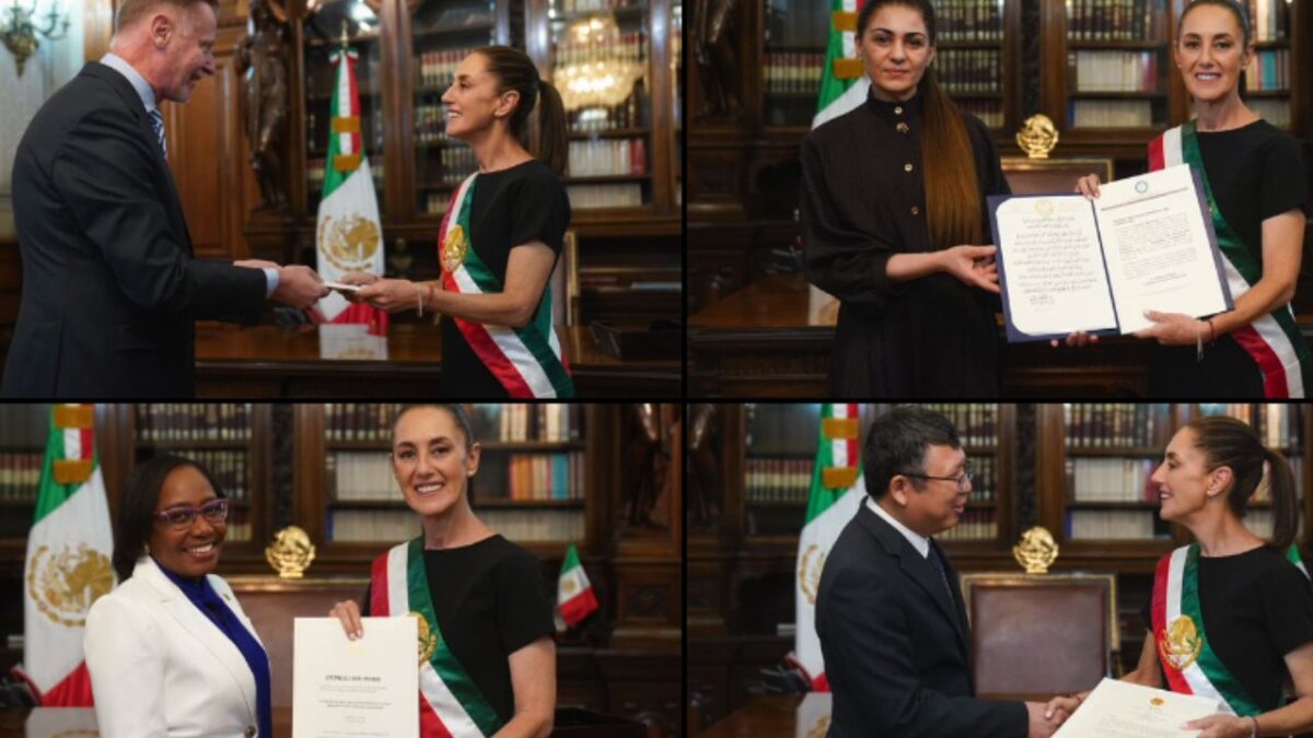 La presidenta de México, Claudia Sheinbaum recibió este martes, en Palacio Nacional, a embajadoras de cinco países que le presentaron sus cartas credenciales.