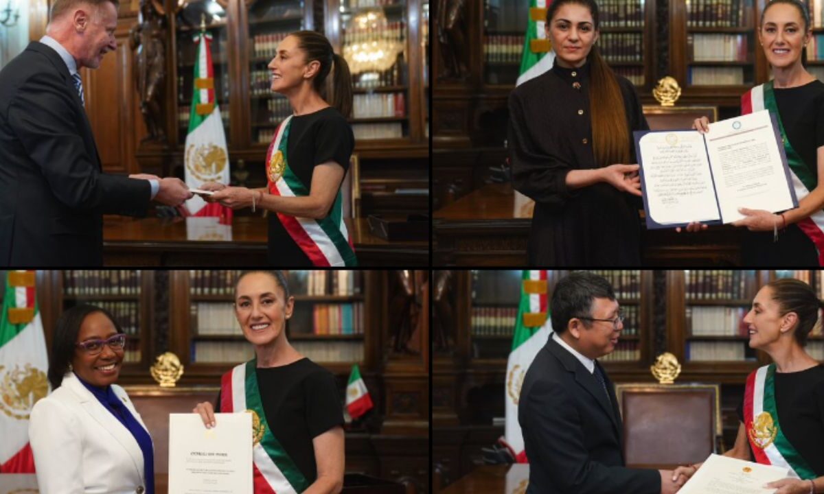 La presidenta de México, Claudia Sheinbaum recibió este martes, en Palacio Nacional, a embajadoras de cinco países que le presentaron sus cartas credenciales.