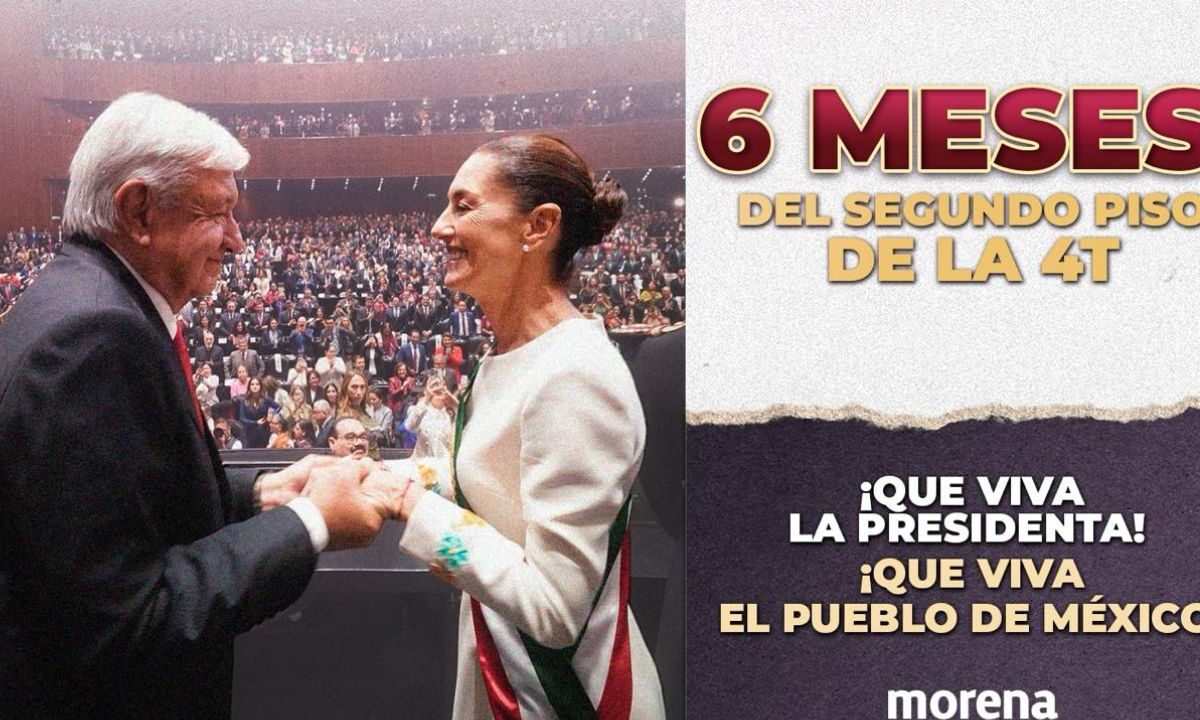 Con una imagen del expresidente Andrés Manuel López Obrador (AMLO), Morena celebró los 6 meses del Gobierno de Claudia Sheinbaum.