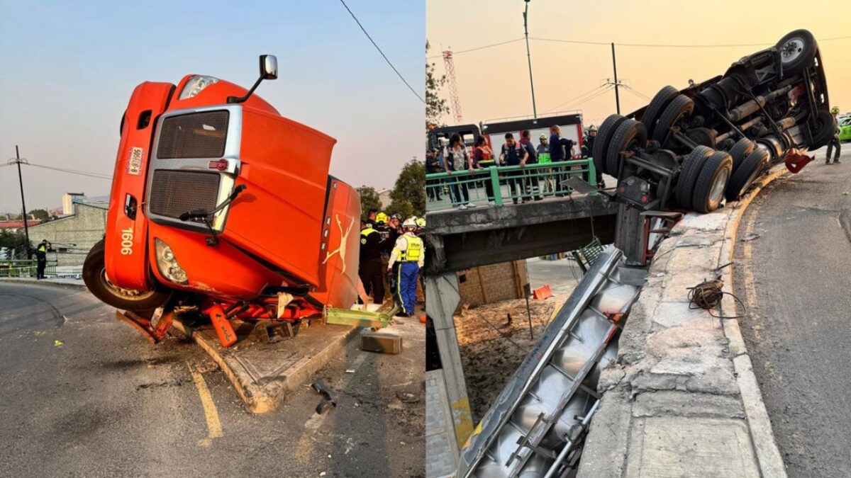 Cae tráiler desde un puente vehicular en Azcapotzalco; chofer de la unidad está detenido.