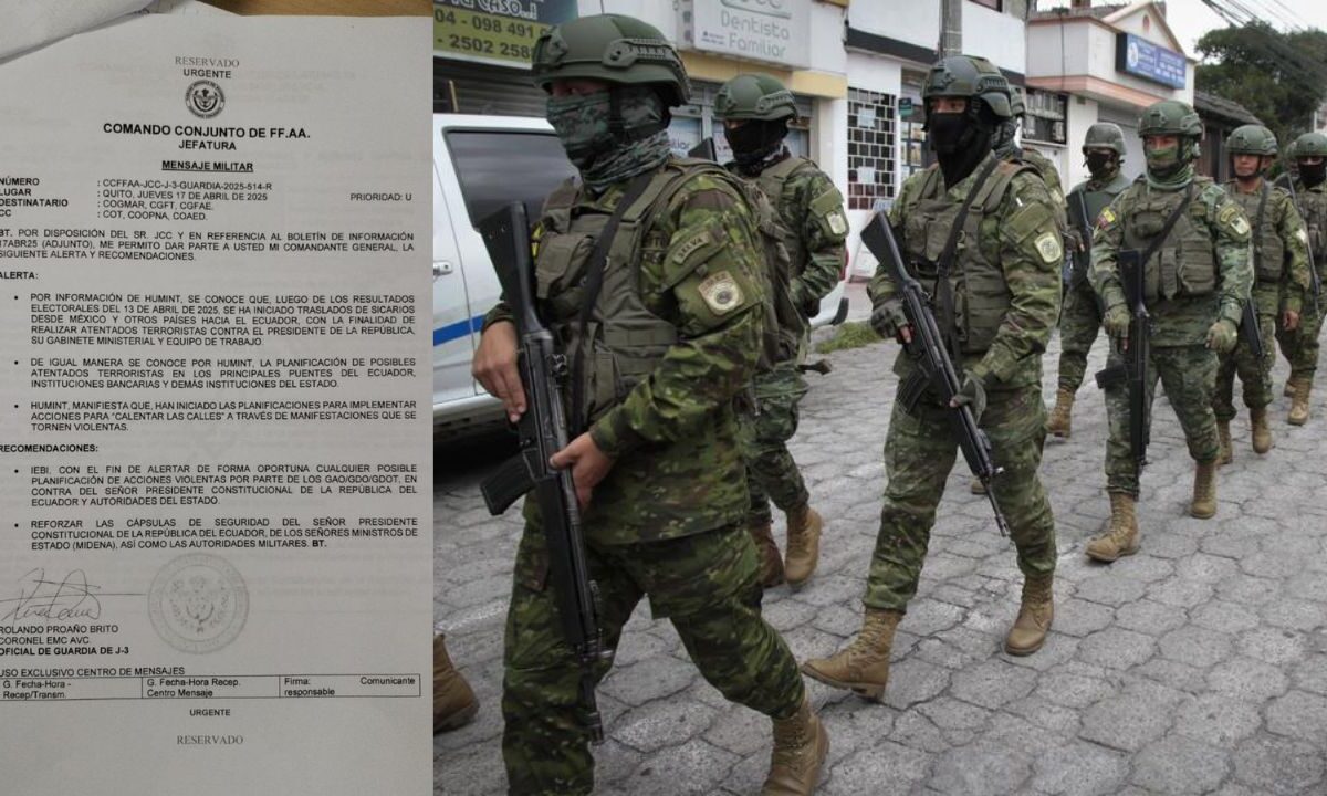 Las Fuerzas Armadas de Ecuador alertan sobre un posible atentado terrorista en contra del presidente de esa nación Daniel Noboa.