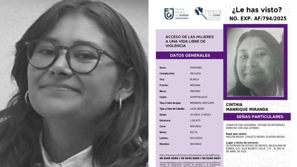 Hallan sin vida a Cinthia Manrique, estudiante de la UNAM desaparecida