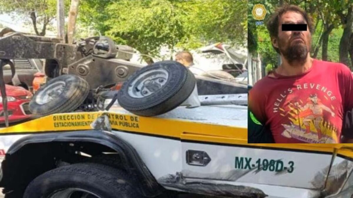 Indigente robó y chocó una grúa de la policía de tránsito en Tlalpan.