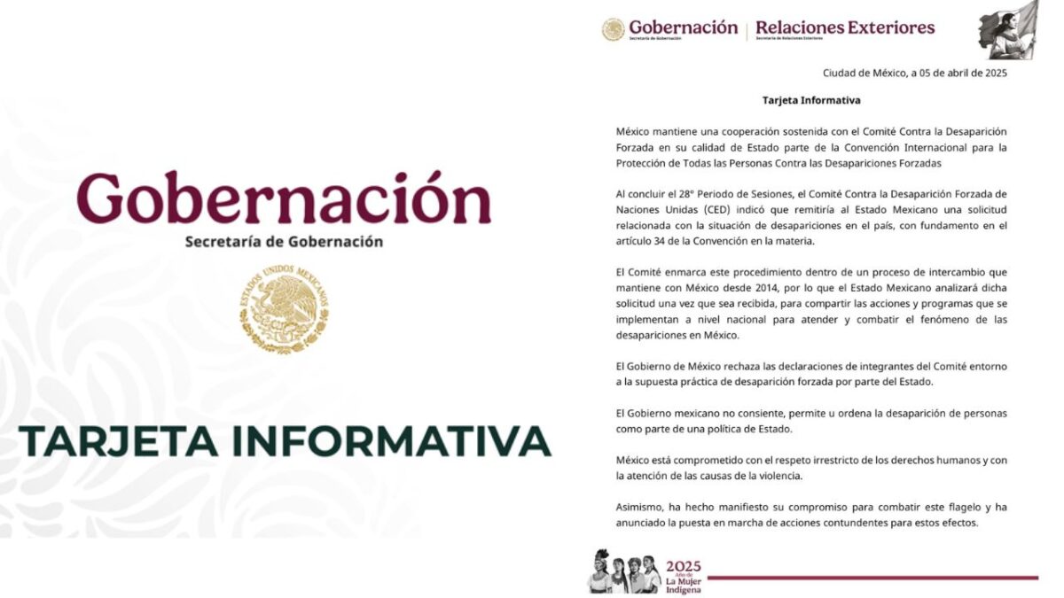 La Segob respondió a la Organización de las Naciones Unidas (ONU) y rechazó la participación del Estado en desapariciones forzadas.