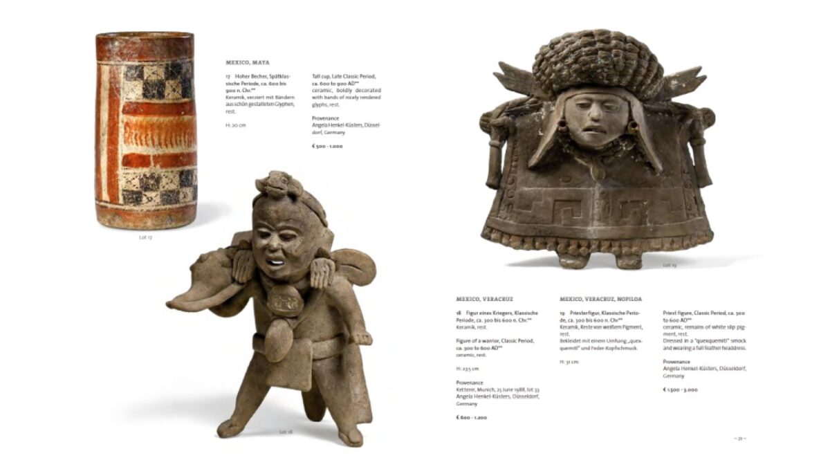 La Secretaría de Cultura condenó la venta ilegal de arte precolombino de origen mexicano que se pretende realizar en Alemania.