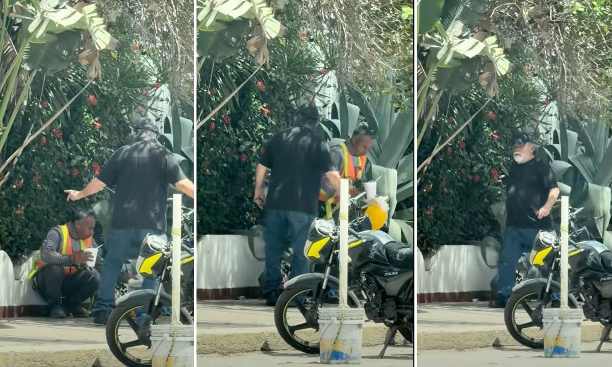 Una usuaria en TikTok exhibió a un presunto turista extranjero corriendo a un trabajador de la construcción que comía en la banqueta.