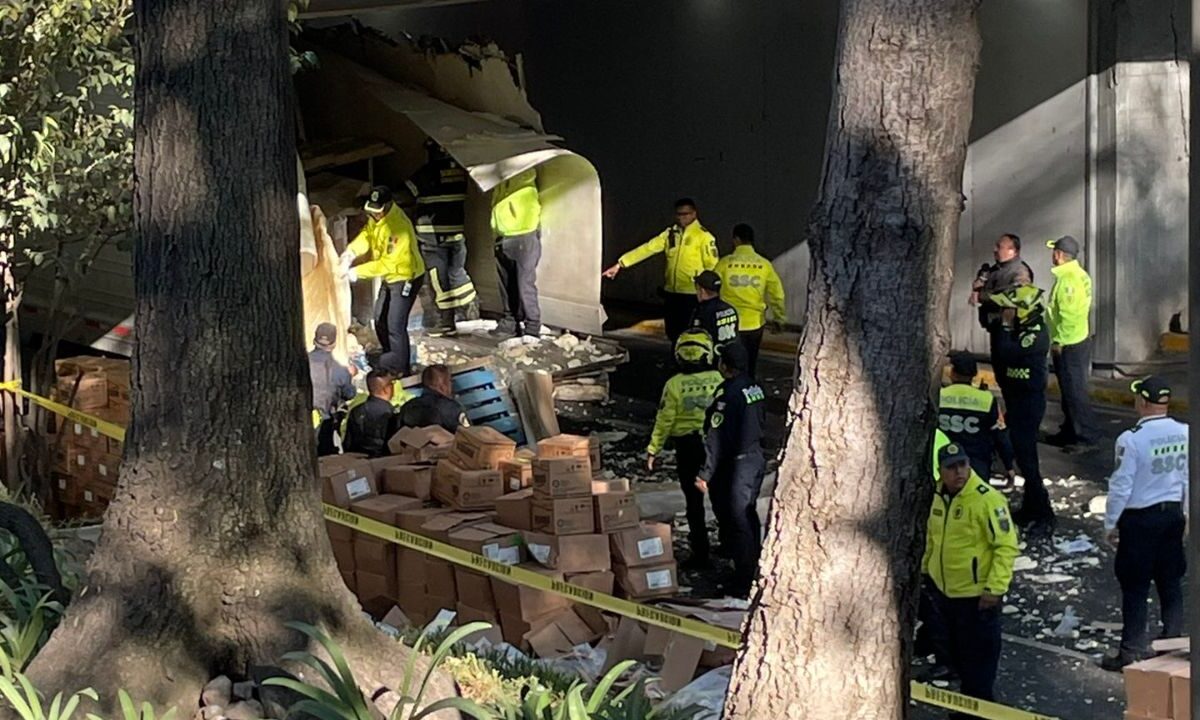 VIDEO: Tráiler se atora en Viaducto Río Becerra y provoca caos