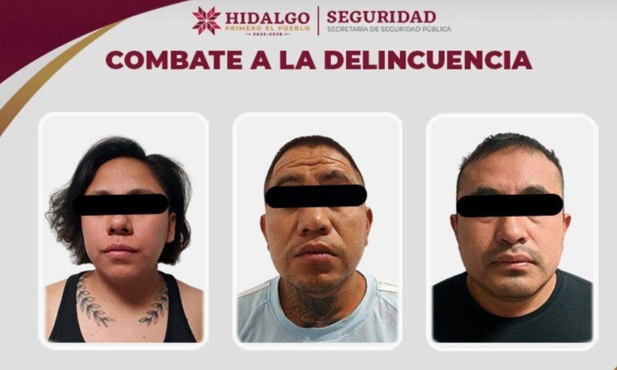 Una mujer y dos hombres, integrantes de una banda presuntamente dedicada al delito de extorsión en Hidalgo. 