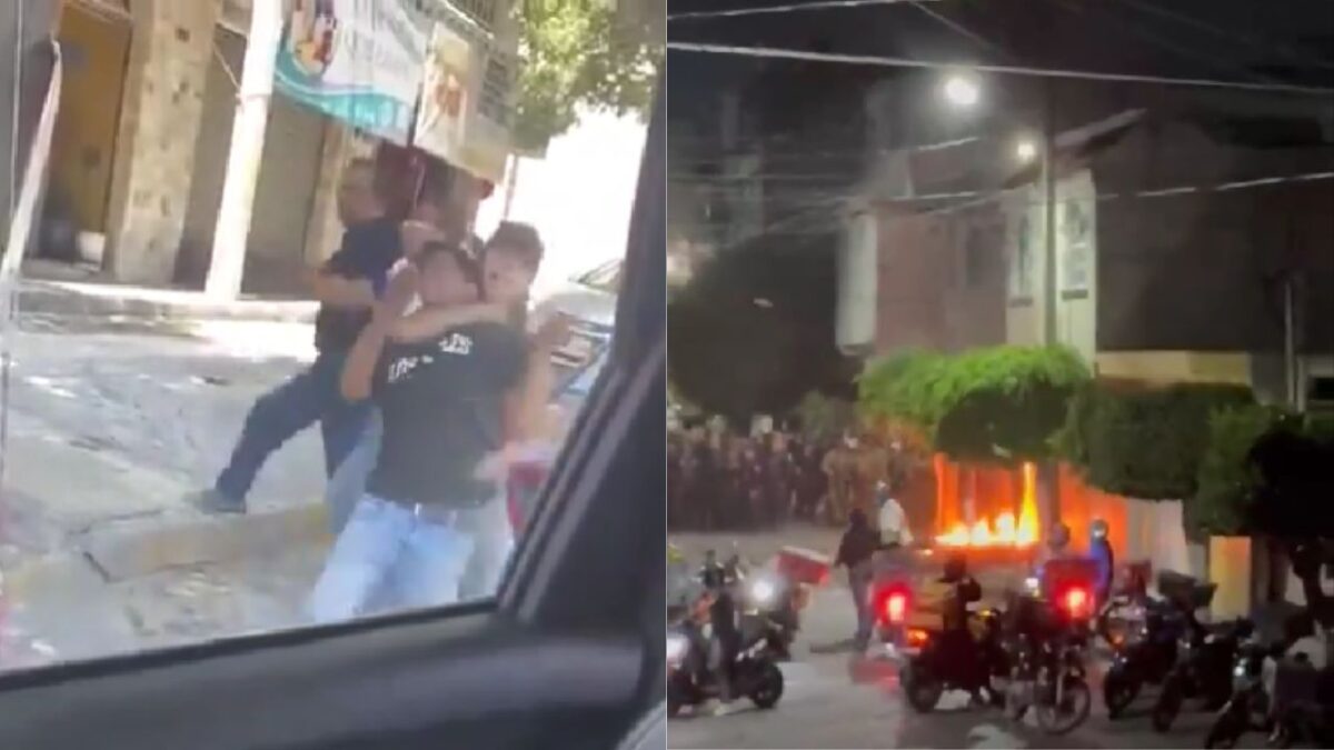 Golpiza a vendedor de frutas termina en intento de linchamiento a agresores en Puebla.
