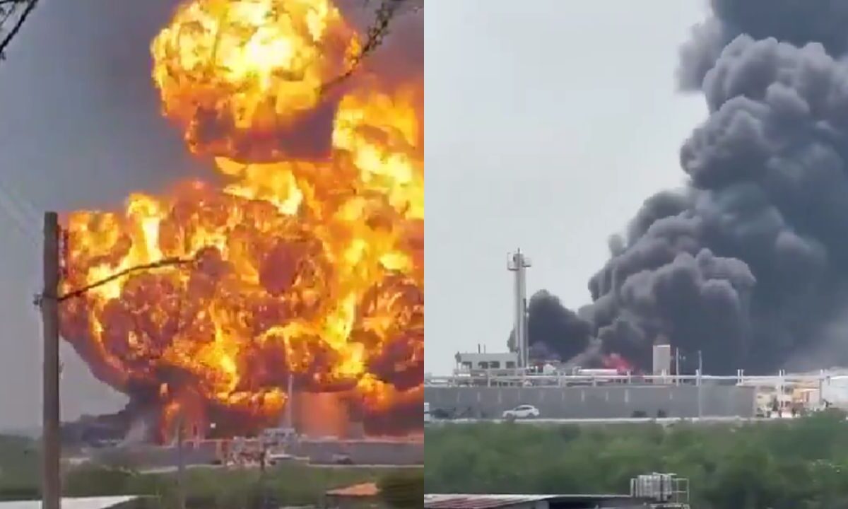Captan explosión e incendio en una planta de diésel en Cadereyta, Nuevo León.