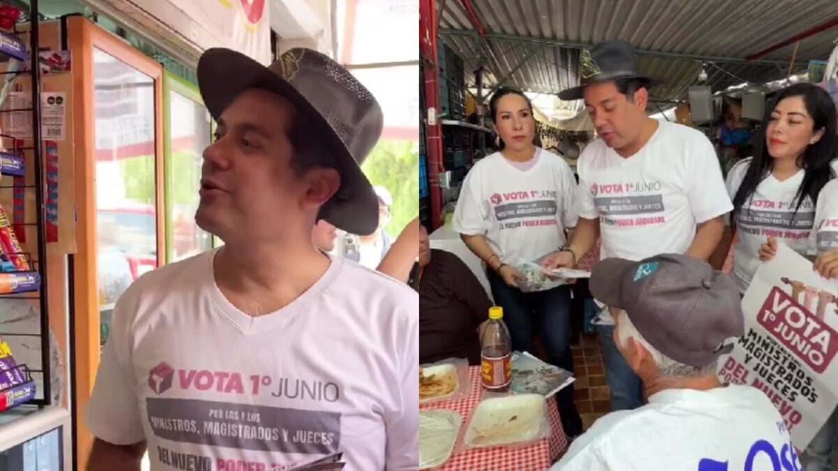 Sergio Gutiérrez Luna entregó volantes a los ciudadanos en Pachuca para promover la elección judicial.