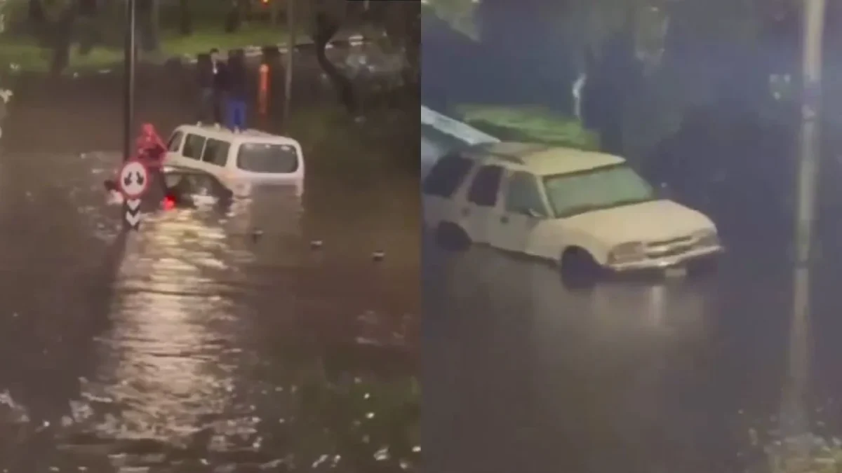 Captan a automovilistas y personas atrapadas en medio de las inundaciones en Periférico Sur, en Tlalpan.