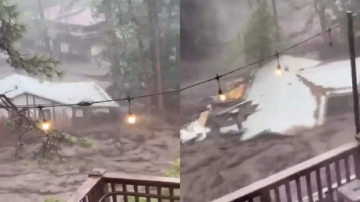 Río Ruidoso se desborda tras inundaciones en Nuevo México; corriente arrastra una vivienda entera.
