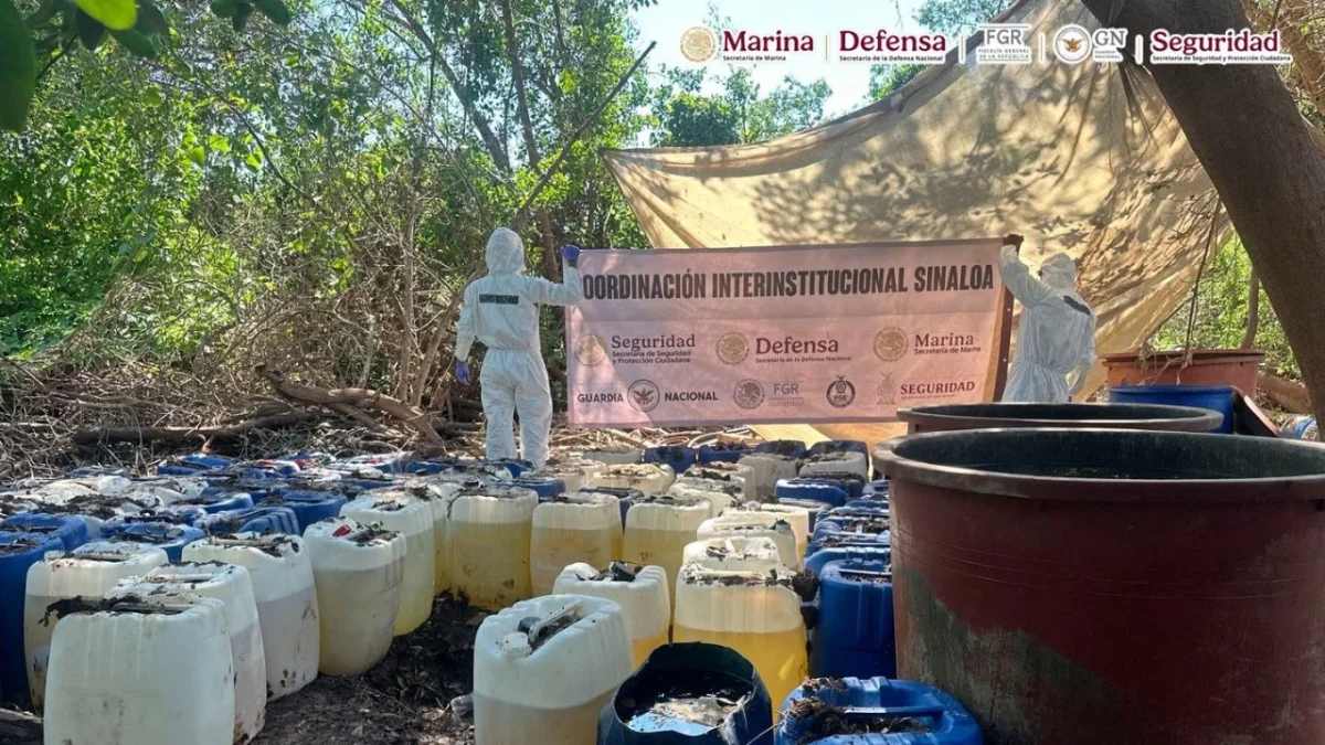 La destrucción de los 'narco laboratorios' tuvo lugar en Novolato, Sinaloa donde se incautaron 5.8 toneladas de mentanfetamina.