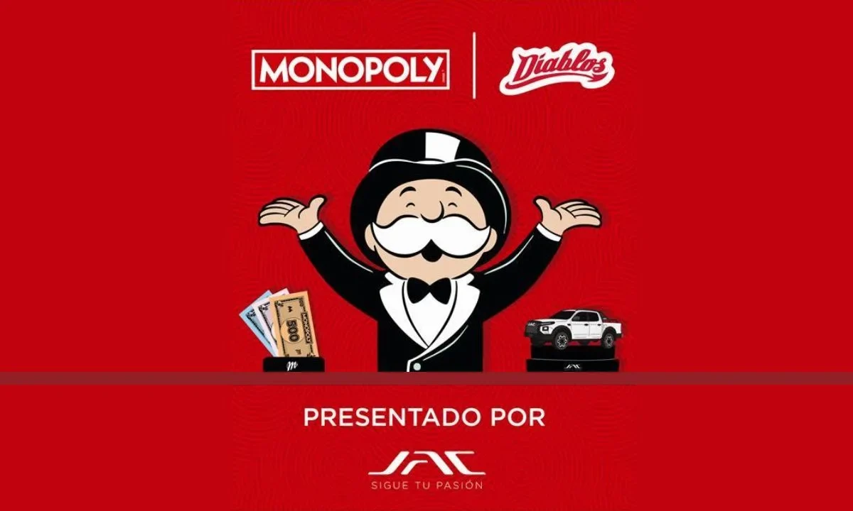 JAC presenta edición especial de Monopoly con Diablos Rojos y su pickup Frison T9 como pieza destacada del juego.