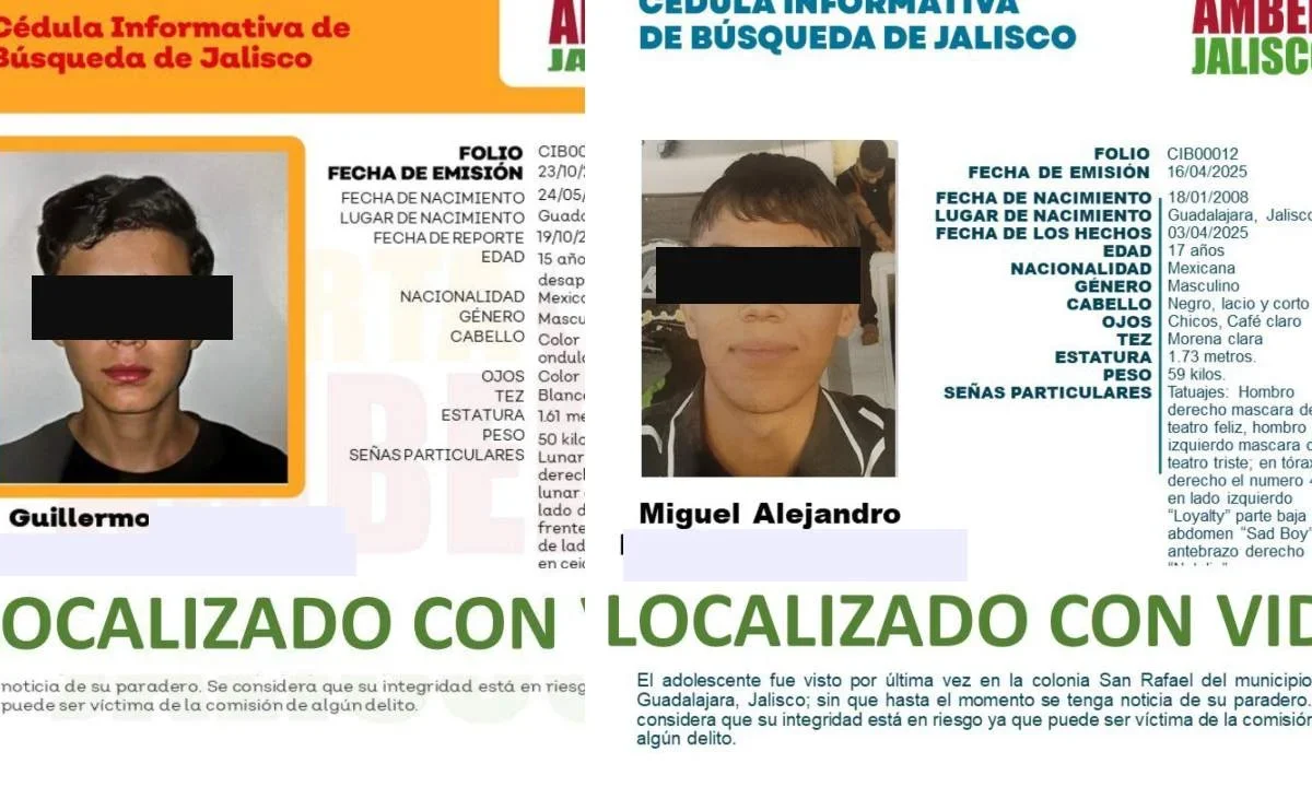 Autoridades localizan con vida a 2 jóvenes de Guadalajara desaparecidos hace 3 y 8 meses.