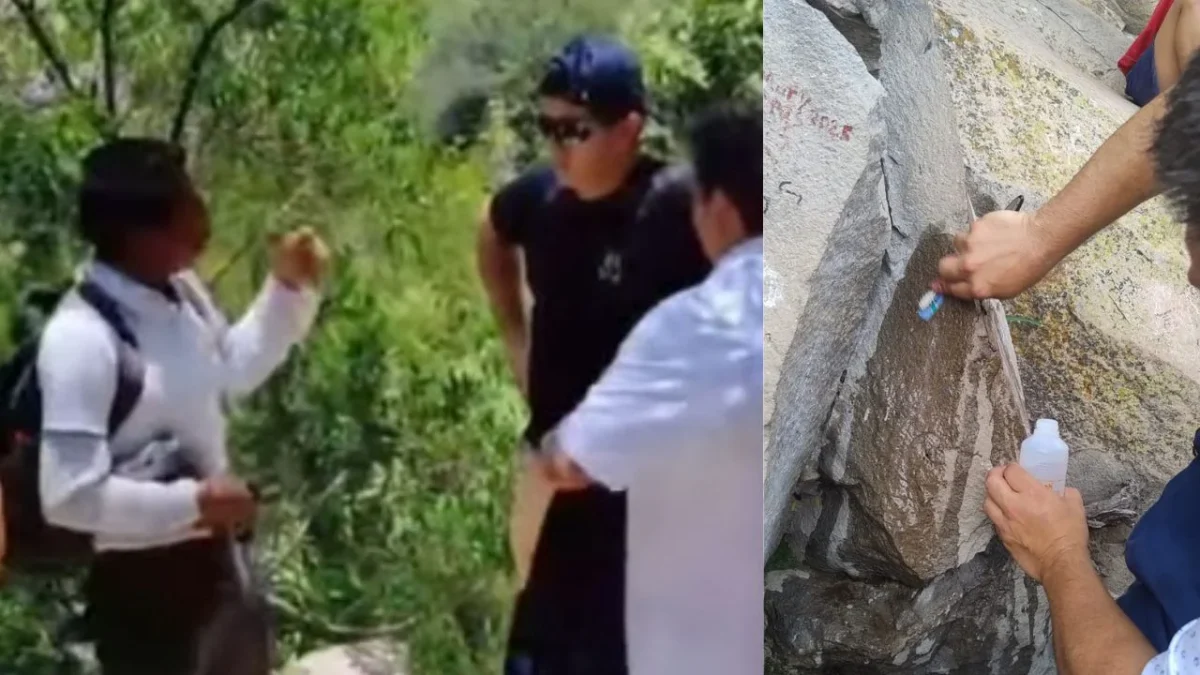 Encaran a turistas estadounidenses por rayar monolito en Peña de Bernal