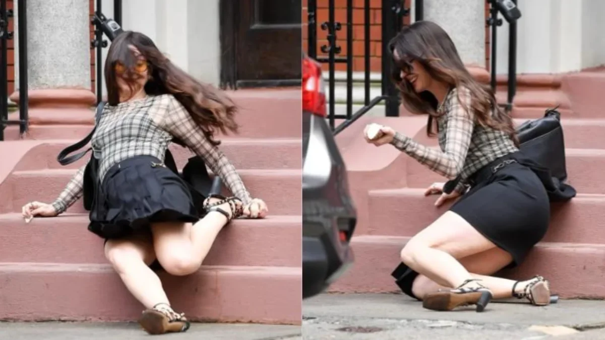 Anne Hathaway cae por las escaleras durante la grabación de El diablo viste a la moda 2