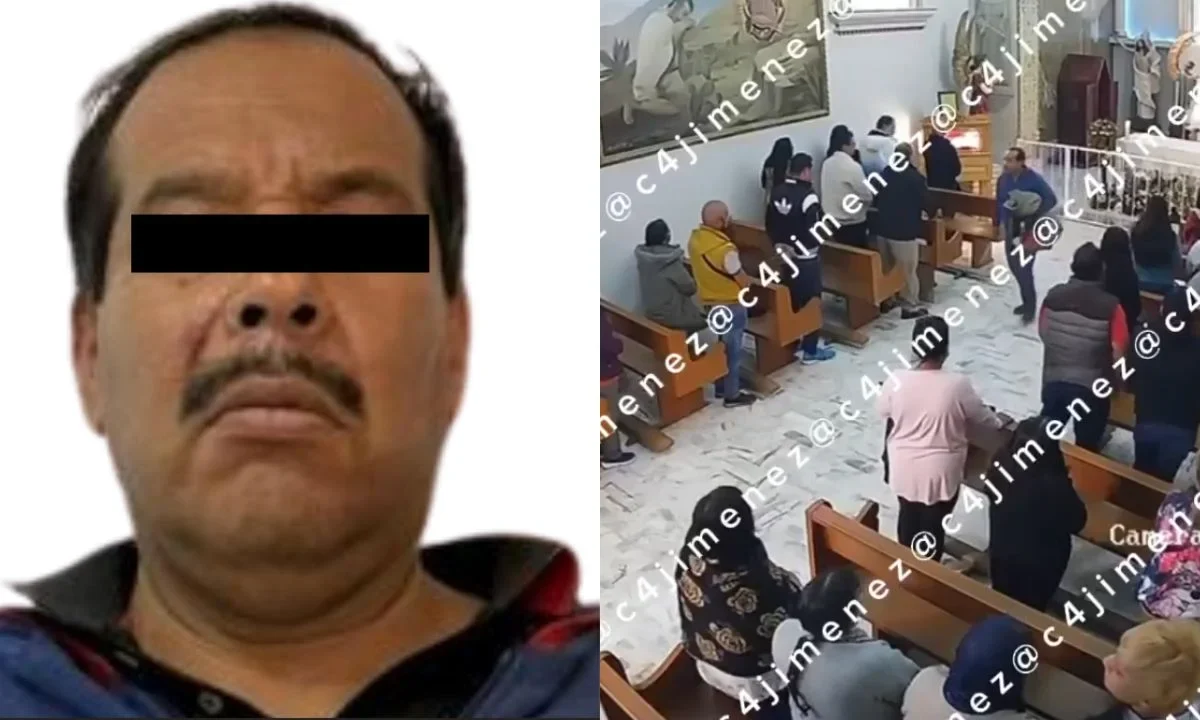 Momento en que feligreses someten al agresor tras el ataque con cuchillo durante la misa en una iglesia del Edomex.