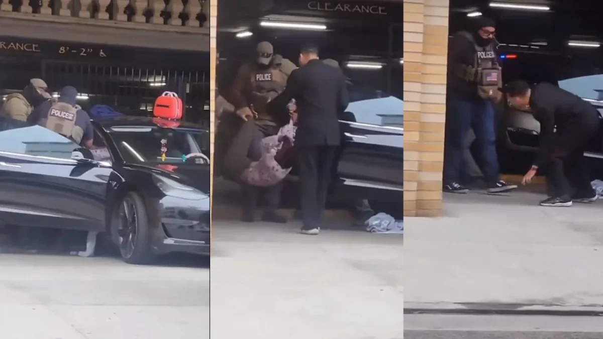 Momento en que agentes del ICE arrestan a la influencer Tatiana Martínez durante una transmisión en vivo en Los Ángeles.