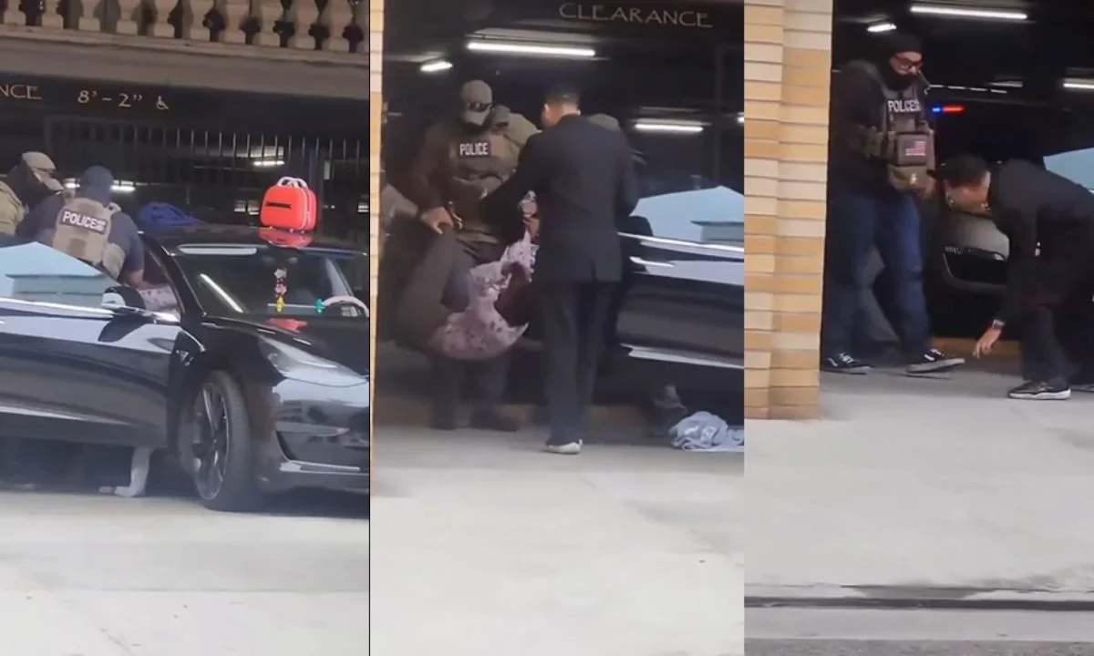 Momento en que agentes del ICE arrestan a la influencer Tatiana Martínez durante una transmisión en vivo en Los Ángeles.