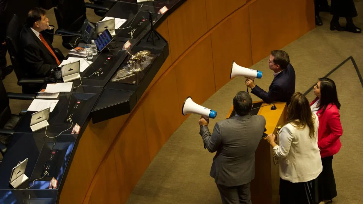 En la sesión, Gerardo Fernández y Adán Augusto López fueron vistos hablando por teléfono; también, el presidente del Senado envió una caja con té de tila a Ricardo Anaya, quien mostró que estaba vacía.