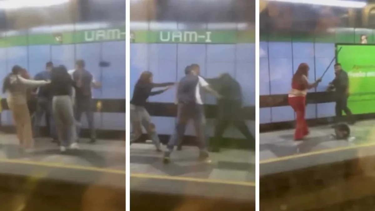 Vagoneros golpean a policía capitalino en andenes de la estación UAM-I del Metro CDMX.