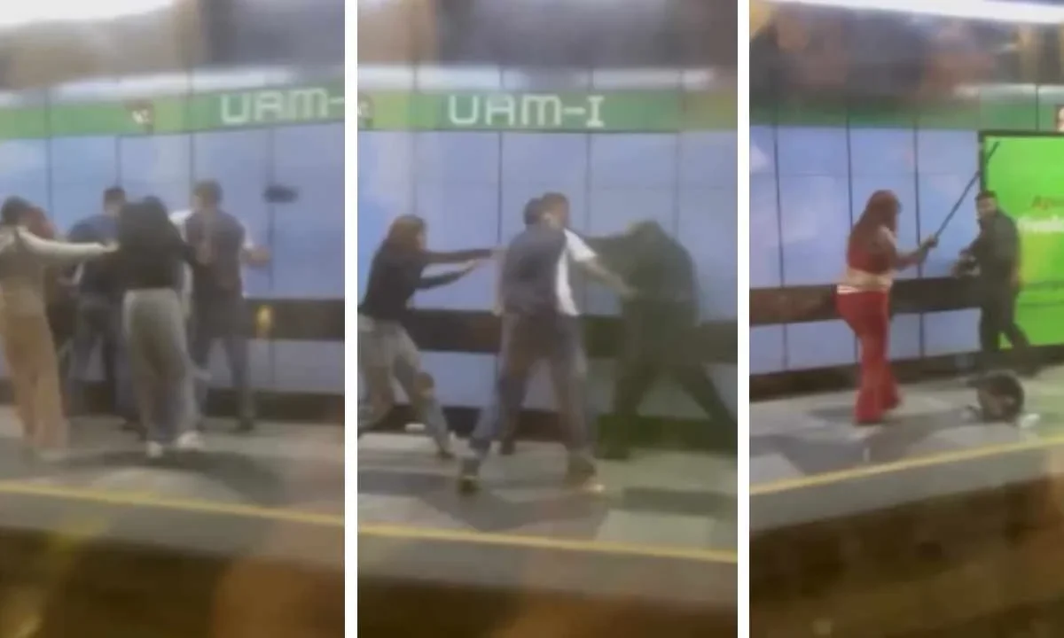 Vagoneros golpean a policía capitalino en andenes de la estación UAM-I del Metro CDMX.