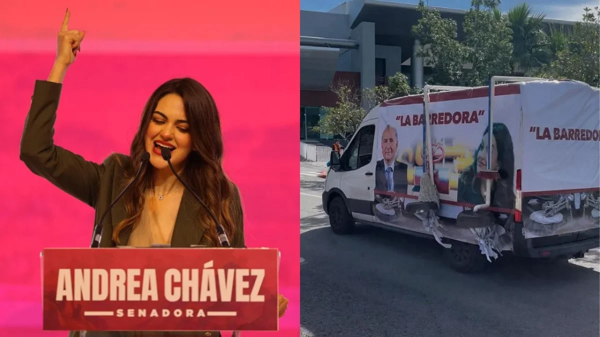 Aparecen vehículos con lonas de ‘La Barredora’ en informe de Andrea Chávez en Chihuahua.