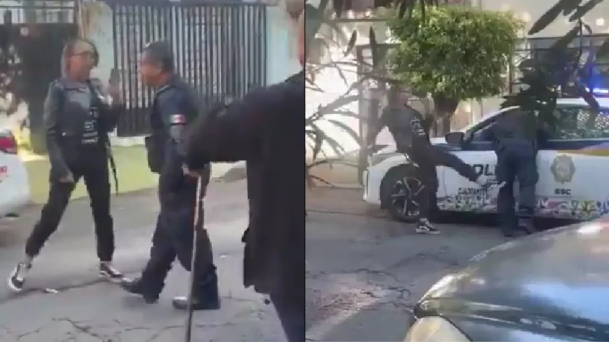 Mujer patea a policía de la SSC tras altercado con su ex en la alcaldía Benito Juárez.