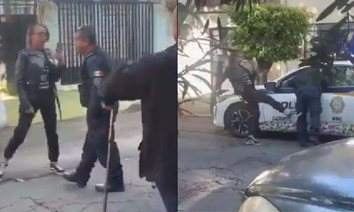 Mujer patea a policía de la SSC tras altercado con su ex en la alcaldía Benito Juárez.