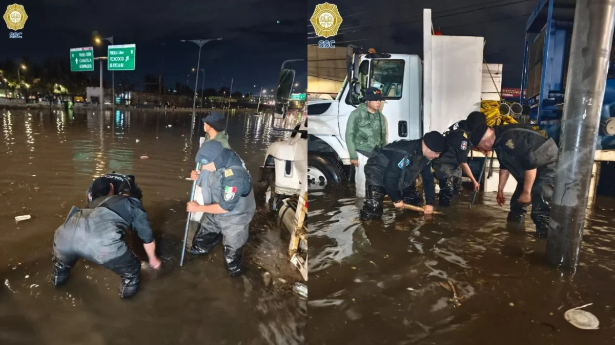 Las intensas lluvias provocaron una inundación en la zona del Puente de la Concordia, ubicado en Calzada Ignacio Zaragoza, en Iztapalapa.